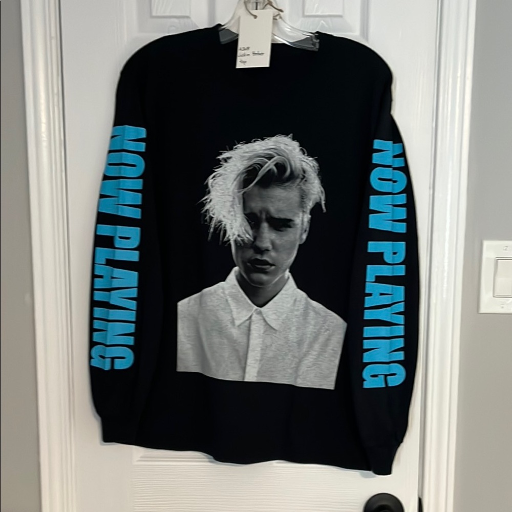 Justin Bieber PURPOSE TOUR Black Long Sleeve top with Blue Graphics